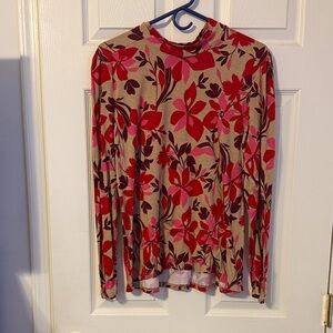 Liz Claiborne Red and Tan Floral Long Sleeve Top